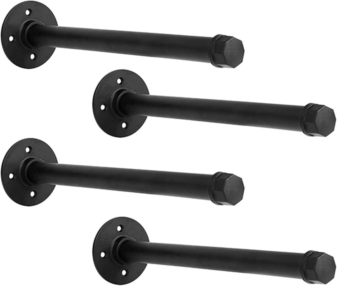 IAE Wall-Mounted Clothes Racks, Industrial Pipe Floating Shelf Brackets 12-Inch 4-Pack, Wall Clothing Rack,Black Iron Pipe Shelving Brackets for Shelves,Wall Rack for Clothes with Heavy-Duty 3/4" Iron