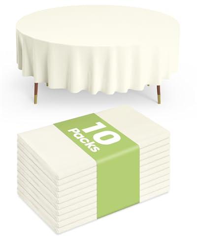 Pureegg Plastic Table Cloth Disposable 10 Pack, 84'' Round Table Cloths, Party, Wedding, Thanksgiving Decorations, Fall Tablecloths, Round, Beige Plastic Cover, Leakproof & Sturdy, Cream, Ivory