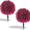 Artificial Pink Eucalyptus Topiary Ball Trees, 2 Set of 16'' UV Resistant Fake Evergreen Shrubs Bushes Plants with Ground Spike, Fake Plants for Outdoor Indoor Front Porch Garden