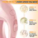 Handmixer Electric Handheld - 5 Speed Portable Kitchen Mixer Electric with 5 Stainless Steel Accessories Whisk, Food Beater for Whipping Mixing Cookies(Pink)