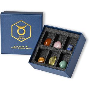 Premium Taurus Crystals Gift Set - 6 Natural Zodiac Healing Crystals for Energy & Meditation | Rose Quartz, Citrine, Lapis Lazuli | Elegant Gift Box, Greeting Card & Crystal Guidebook