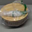 LIBKEN Metal Fruit Bowl Basket with Wooden Lid - Fruit and Vegetable Holder For Kitchen Counter - Countertop Display Baskets Organizer - Bowl Storage for Veggie, Fruits, Snack, and Banana - Peach