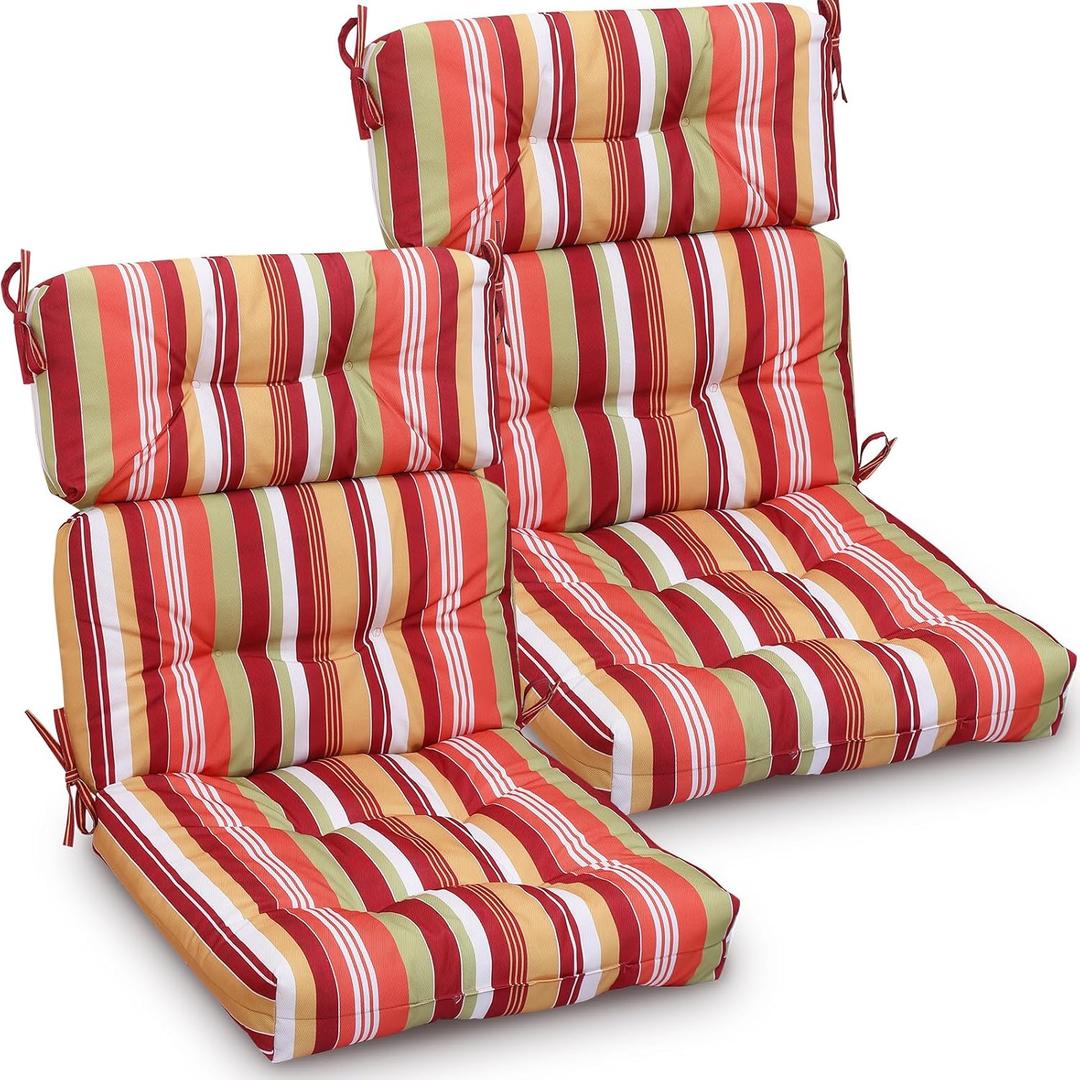 Geelin 2 Pcs High Back Patio Chair Cushion Indoor Outdoor Seat Chair Cushions Back Tufted Patio Rocking Pads Weather Replacement for Furniture (Red Yellow)