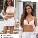 Avidlove Womens Long Sleeve Mesh Top Mock Neck Sexy See Through Shirt Cut Out Floral Lace Tops（with Bra (Beige, L)