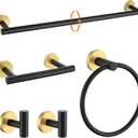 TURS Black and Gold 5 Piece Bathroom Hardware Set, SUS304 Stainless Steel Gold Black Towel Bar Set, 24 Inch Rould Bathroom Accessories Kit Wall Mounted