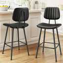 24-Inch Leather Bar Stools Set of 2, Counter Height Barstools with High BackrestBar Chairs for Kitchen Island with Heavy Duty Metal Legs, Black