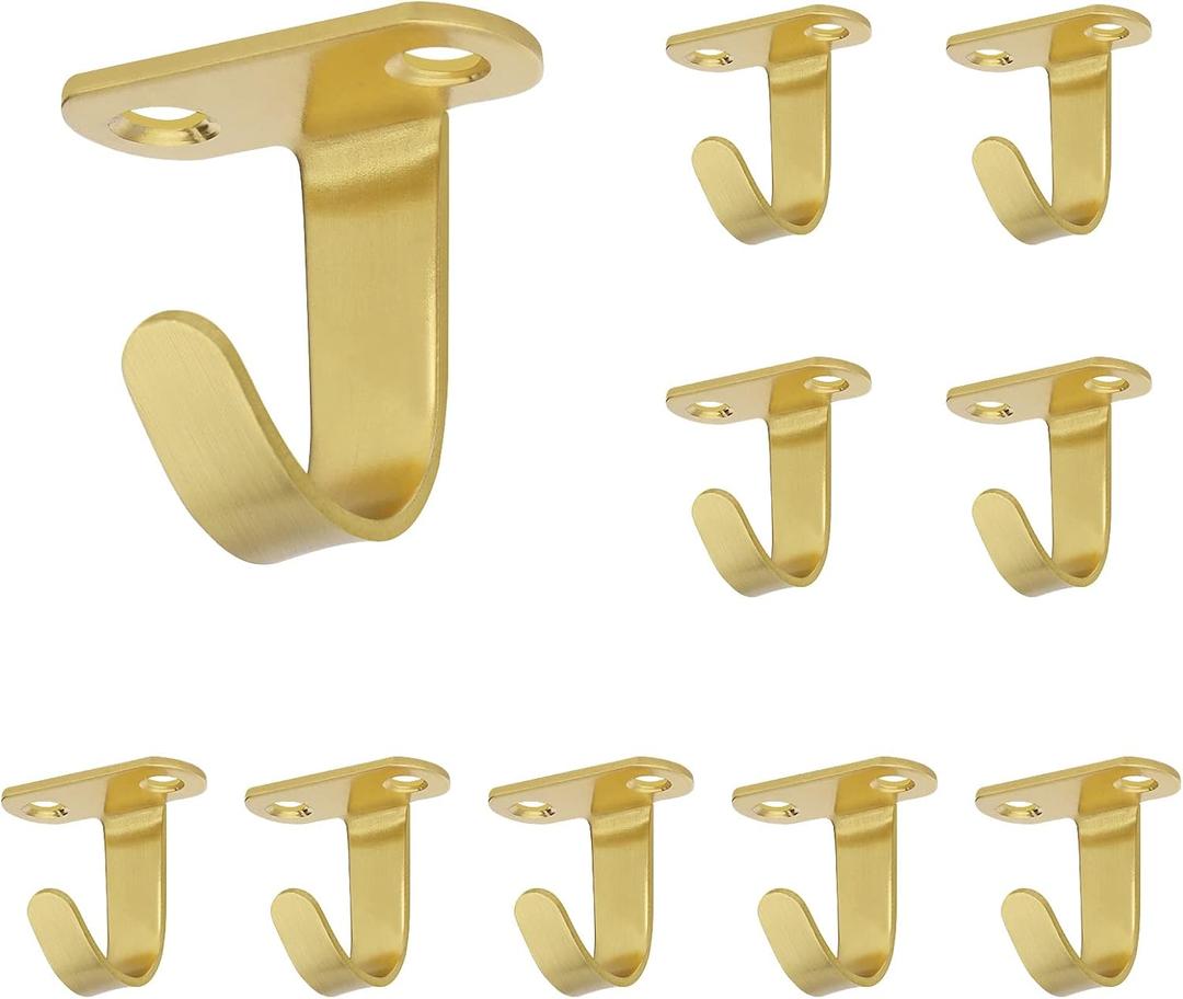 NearMoon Stainless Steel Screw Mounted Ceiling Hooks, Under-Shelf Towel/Robe Clothes Hook Heavy Duty Coat Hanger for Bathroom Kitchen Cabinet Garage, 10 Pack (Brushed Gold)