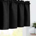 jinchan Valance Curtains for Kitchen Waffle-Weave Blackout Valance for Living Room Bathroom Bedroom Waffle Woven Textured Modern Farmhouse Window Curtain Rod Pocket One Panel 18 Inch Black
