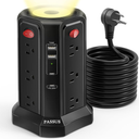 Long Surge Protector Power Strip 16 FT Cord, PD20W USB C Power Strip Tower with Night Light, Extension Cord with Multiple Outlets with 4 USB Ports, PASSUS Charging Station Home Office Essentials Black