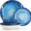 Elama Oceanus 16 Piece Round Shape Porcelain Double Bowl Dinnerware Set, Tableware Set, Table Setting- Service for 4 (Blue)