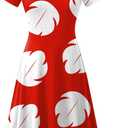 Maisolly Halloween Womens Cosplay Short Sleeve Hawaiian Lilo Pelekai Costume Hawaiian Knee Length Dress XS, Red Leaf