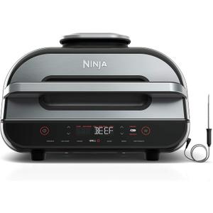 Ninja | Indoor Grill and Air Fryer| Foodi Smart XL | 6-in-1 Grill, Air Fry, Roast, Bake, Broil, Dehydrate & Crisp |Smart Thermometer & Splatter Shield | Dishwasher Safe Parts | Black/Silver | FG551