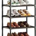 Simple Trending Shoe Rack for Closet, 10 Tiers Narrow Shoe Shelf Holds 20 Pairs, Shoe Organizer Storage with Hooks, Black (11"D x 17.6"W x 68.5"H)