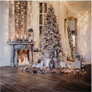 WOLADA Christmas Backdrop Christmas Backdrops for Photography Christmas Tree Fireplace Photography Backdrop Xmas Scene Background for Holiday Photos 10x10FT 11715
