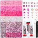 20000Pcs Pink Rhinestones for Bedazzling Kit with 3Pcs B7000 Jewelry Glue, Resin Rhinestones for Crafting CraftsBedazzler Kit Flatback Gems for Clothing Shoes Tumblers Nail Art