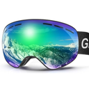 GlaRid OTG Ski Goggles PRO, Frameless 100% UV Protection Anti Fog Ski Goggles Men, Snowboard Goggles Men/Women/Adult/Youth (Blackframe Revo Greenlens Vlt8-18%)