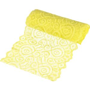 M METERXITY 5-Yard 7.1 Inch Wide Elastic Lace Fabric, Ribbon Stretchy Trim Lace W Floral Pattern for Bridal Wedding Decorations/Garment/Dress Sewing/DIY Crafts/Gift Bouquet [Light Yellow]