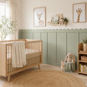 Geetery 12 Pcs Solid Wood Scalloped Wall Panel for Nursery, 47"x 95" | Board and Batten Wall Panel Kit, Unfinished Wainscoting Panels, Decorative Pre-cut Paintable Molding Trim, for Home Bedroom
