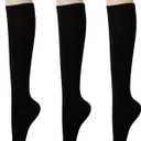 KONY Women's Cotton Knee High Socks - Fashion Socks 3 Pairs (Women's Shoe Size 5-9)(Black) (Medium)