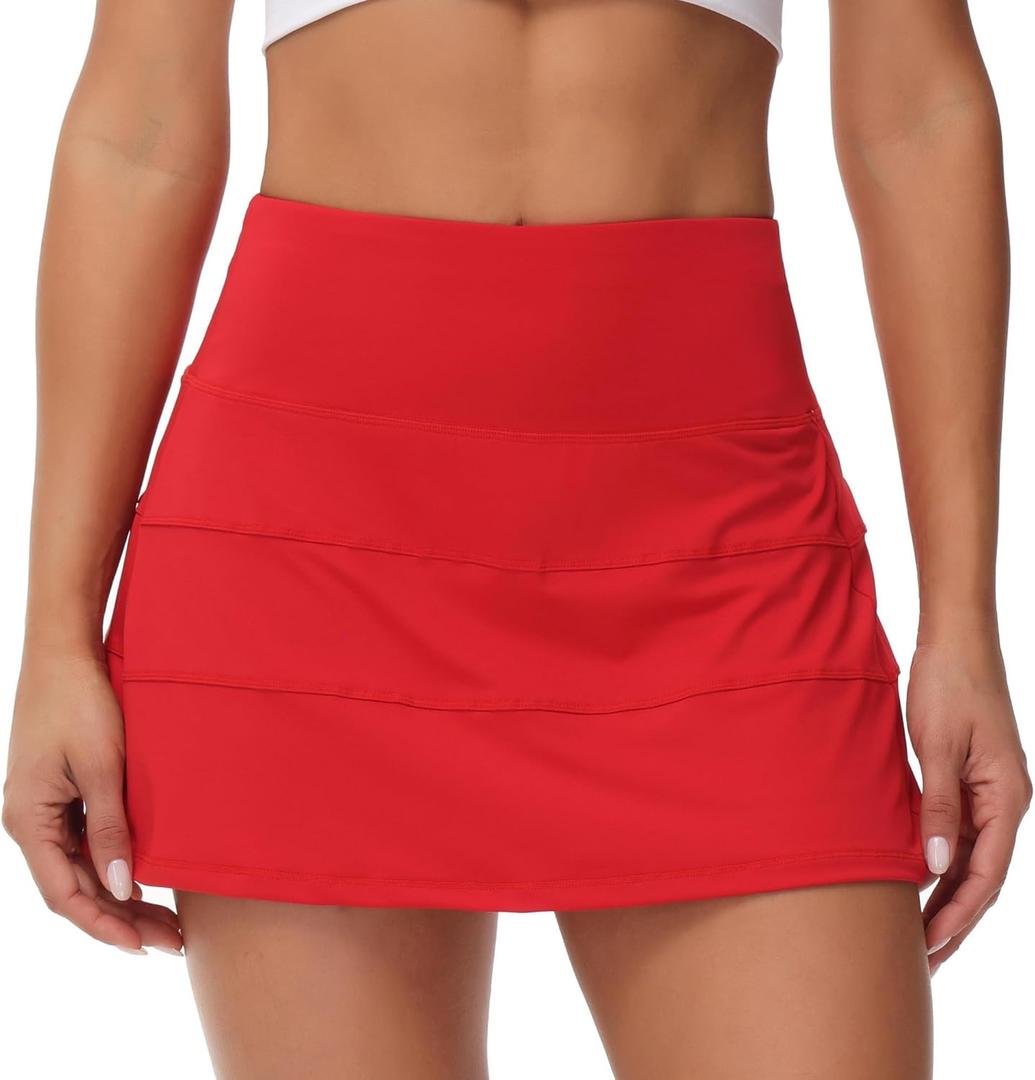MCEDAR Pleated Tennis Skirt for Women with Pockets Women's High Waisted Athletic Golf Skorts Skirts Running Workout Shorts (8, Red)