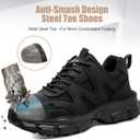 Hogent Steel Toe Shoes for Women Men Wide Non Slip Composite Work Sneakers Indestructible Comfortable Safety Tennis Shoes Lightweight Breathable Construction Sneakers Puncture Proof Ergonomic Design (Black, M)
