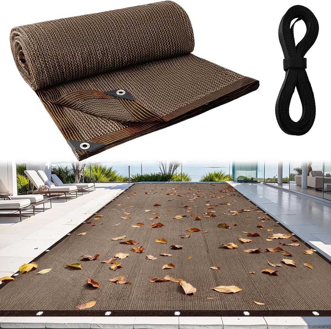 Pool Leaf Net Cover with Gromments and Ropes, 20 x 40 FT Mesh Pool Covers for Inground/Above Ground Swimming Pools, Keep Leaves Out of Your Pool, Tear Resistant, UV Resistant, Reatherproof
