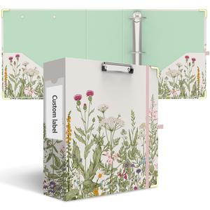 3 Ring Binder 3 Inch, Cute Decorative Hardcover Low Profile Clipboard with Storage, 3'' Round Ring Binders for Letter Size Paper, Durable Binder Organizer for School Office Supplies(Garden Flowers)