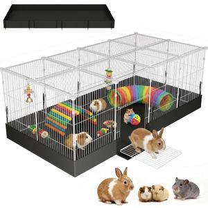 20 Planes Guinea Pig Cages Enclosed Hamster Cage with Transparent Top & Waterproof Liner, Expandable Cage for Guinea Pigs, Metal Wire Yard Fence Rabbit Cage