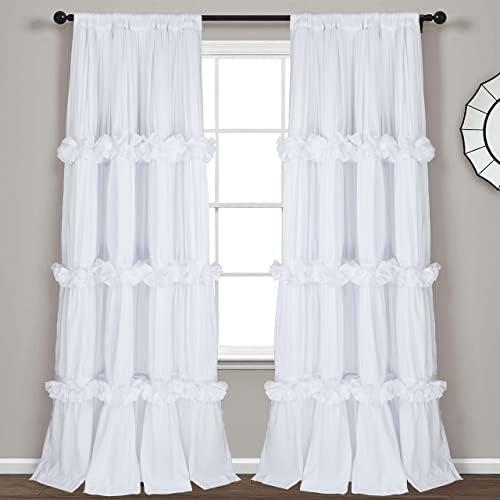 Homechoice Decor Thermal Insulated Blackout Window Curtains, 54" W x 84" L x 1 Panels, Boho Ruched Window Treatments with 3 Rows of Butterfly Flowers, Rustic Rod Pocket Drapes for Room, White (LQ-30)