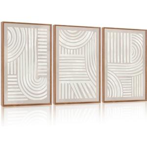 Large Abstract Neutral Geometric Framed Canvas Wall Art,Boho Minimalist Shapes Wall Decor,Modern Lines Artwork,Mid Century Arch Art Print for Living Room,Bedroom,Office-16 x24 x3