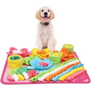 KeeKit Snuffle Mat for Dogs & Cats - Slow Feeding Mat for Small & Medium Breeds, Encourages Natural Foraging Skills, Durable Foraging Mat for Mental Stimulation, Pink (15.4*15.4 Inch)