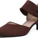 RIBONGZ Kitten Heels for Women Closed Toe Comfortable Low Heels Pointed Toe Sexy Slip on Pumps Bridal Party Dressy Shoes (Brown, Size: 6)