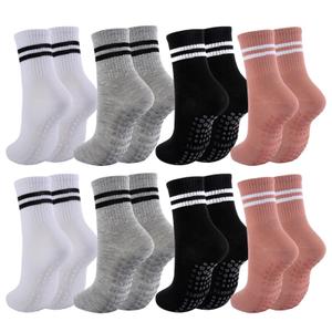 QHANSHIEE Pilates Socks with Grips for Women Non Slip Grippy Yoga Crew Grip Socks for Barre Hospital Sticky Slipper Socks