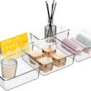 5 PCS Clear Plastic Drawer Organizer Set, 2 Sizes Acrylic Drawer Storage Trays Non Slip Storage Bins for Makeup, Jewelry, Gadgets for Kitchen, Bedroom, Bathroom, Office