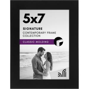 Americanflat 5x7 Picture Frame with Shatter-Resistant Glass - Signature Collection - Gallery-Style Frames Made of Engineered Wood - Photo Frame for Tabletop and Wall Display - Black