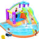 Inflatable Bounce House for Kids, 12.8 FT x 12 FT Water Slide Bouncy Castle, Rainbow Cloud Splash Pool, Jumper, Climbing Wall, 2 Basketball Hoops, Included Blower