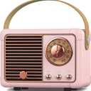 PRUNUS J-999 Retro Bluetooth Speaker, Vintage Decor, Mini Wireless Bluetooth Speaker, Cute Old Fashion Style Support USB/ TF Card/ AUX for Kitchen Desk Bedroom Office Party Outdoor(Pink)