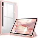 Fintie Hybrid Slim Case for Samsung Galaxy Tab S8/Tab S7 11 Inch (Model SM-X700/X706/T870/T875/T878) with S Pen Holder, Shockproof Cover with Clear Transparent Back Shell, Rose Gold