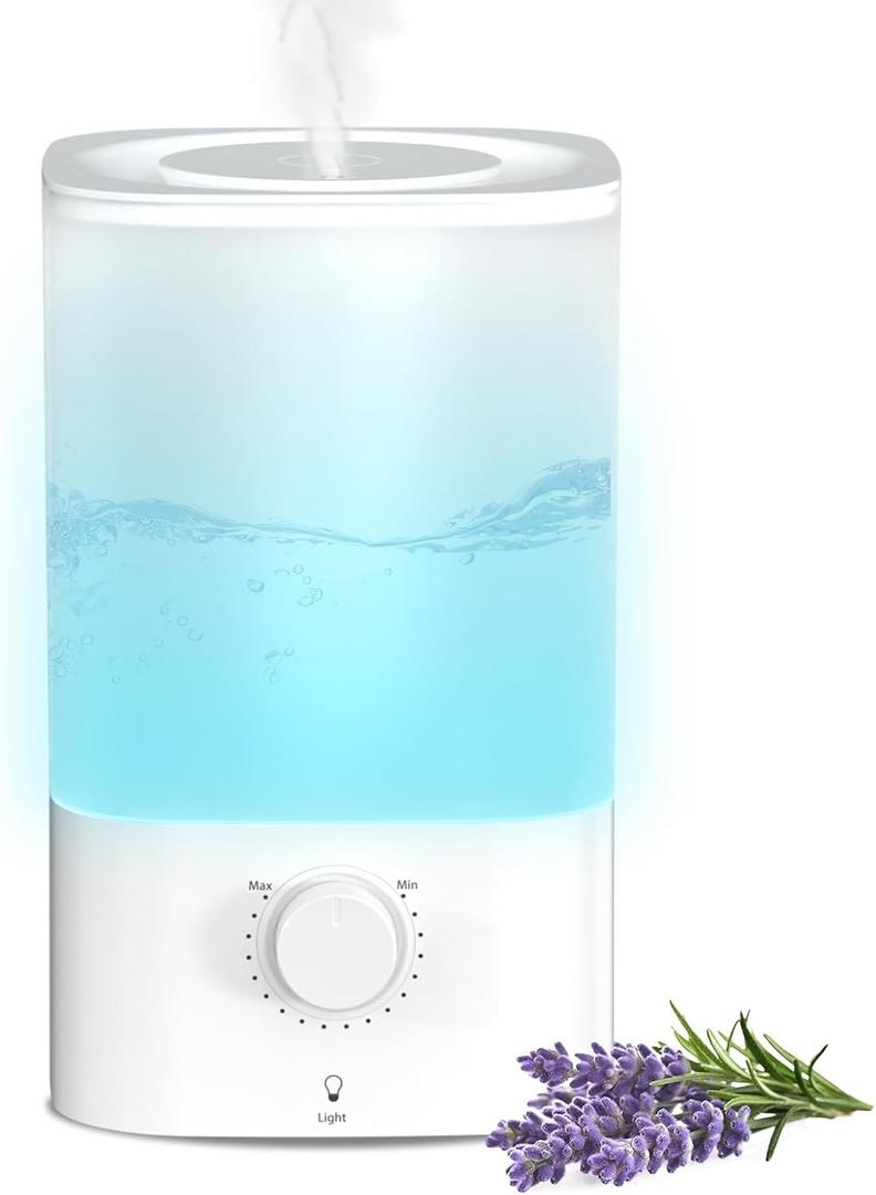 Electactic TopFill Cool Mist Bedroom Humidifier for Plants & Baby Nursery, 3.2L Large Capacity for up to 40H Runtime, Ultra Quiet <28dB, 3 IN 1, 5μm Fine Mist, BPAFree for Living Room, Desk, Office