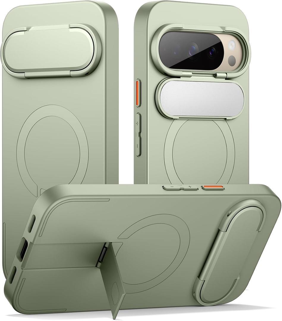 SURITCH for Google Pixel 10/10 Pro Phone Case, Compatible with MagSafe, Protective Cover with Camera Cover & Adjustable Metal Kickstand for Pixel 10/10 Pro 2025 -Sage Green
