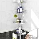 SElRIONE Corner Shower Caddy Tension Pole, Quick Setup, Rust-Free Bathroom Shower Organizer Corner for Bathtub Shampoo Storage, 4-Tier Adjustable Shelf, Drill Free, Fits 34 to 116 Inch Height (Silver)
