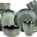 Dinnerware Sets(16Pcs) Serves for 4, Reactive Glaze Plates and Bowls Set with Mug,7.9"Small Plate,8.3"Salad Plate,5.5"bowl, Modern kitchen tableware,Microwave safe, Set No.4
