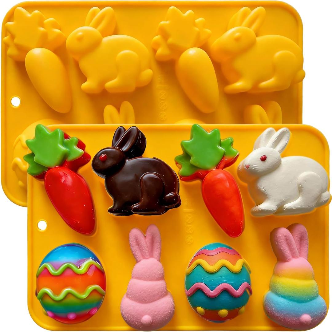Easter Chocolate Molds, 1 Pack Easter Egg Bunny Shaped Silicon Molds for Chocolate Silicone Easter Molds for DIY Baking Chocolate Candy Jello Ice Cube Muffin Soap Resin Candle Gift Pary supplies