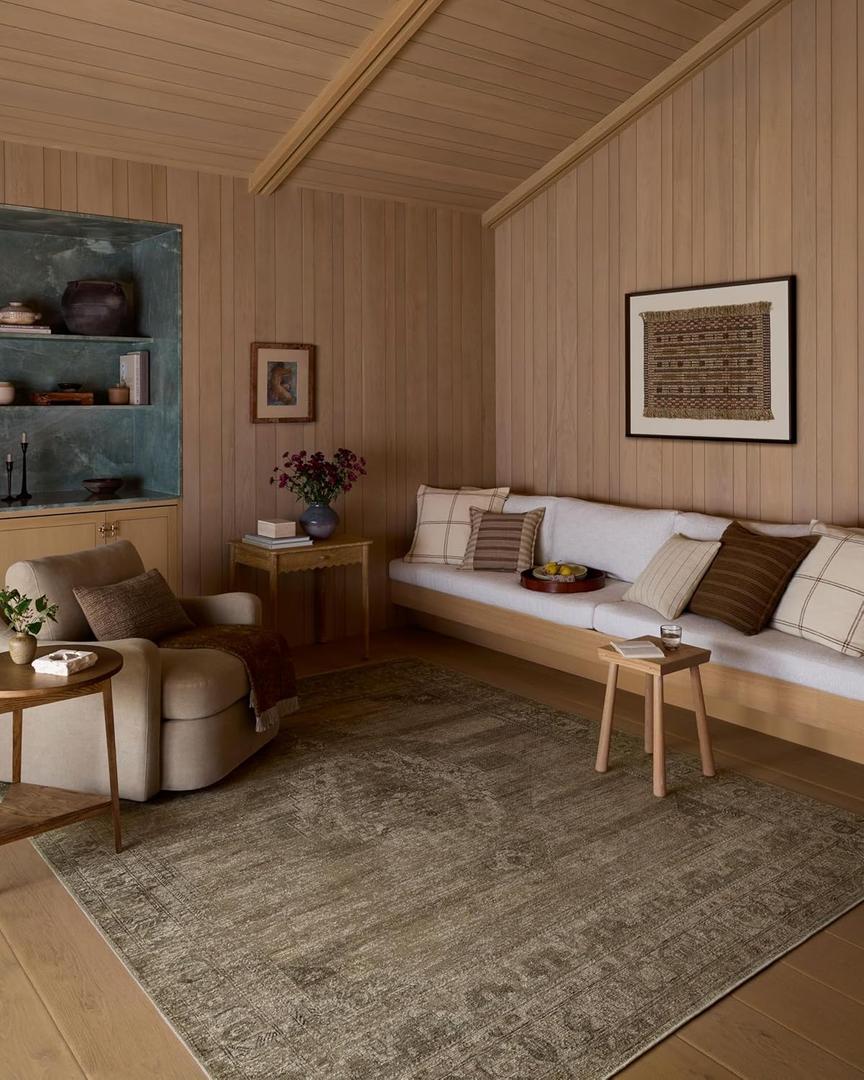 Loloi Amber Lewis Cambria Collection CBR-03 Sand/Olive 6'-0" x 9'-0" Area Rug Jute, Neutral, Vintage Style, Antique Tone, Living, Bedroom, Dining, Carpet