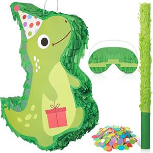 Dinosaur Piñata with a Blindfold and Stick Cute Large Dino Piñata for Easter Mexican Fiesta Birthday Decorations Animal Dinosaur Themed Party Favors (Green)