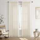 Joywell Natural Linen Curtains 90 Inches Long for Living Room 2 Panels Boho Cream Privacy Light Filtering Semi Sheer Curtain for Bedroom Farmhouse Neutral Drapes Window with Back Tab 52x90 Inch