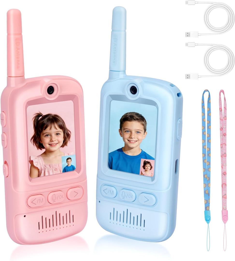Video Walkie Talkies for Kids,Rechargeable Kids Toys 2 Pack,Long Range Radio Walkie Talkies,3-12 Boys and Girls Indoor, Outdoor, Camping, Adventure Fun Toys