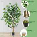 Warmplants Artificial Ficus Tree, 5ft Tall Silk Fake Ficus Leaves Plant with Basket, Indoor Outdoor Faux Greenery Tree for Home Garden Office House Livingroom Dcor