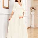 AISWI 3/4 Sleeve Maternity Dress Leaf Lace Contrast Chiffon V Neck Wrap A Line Flowy Pregnancy Dresses for Baby Shower (Yellow, XXL)