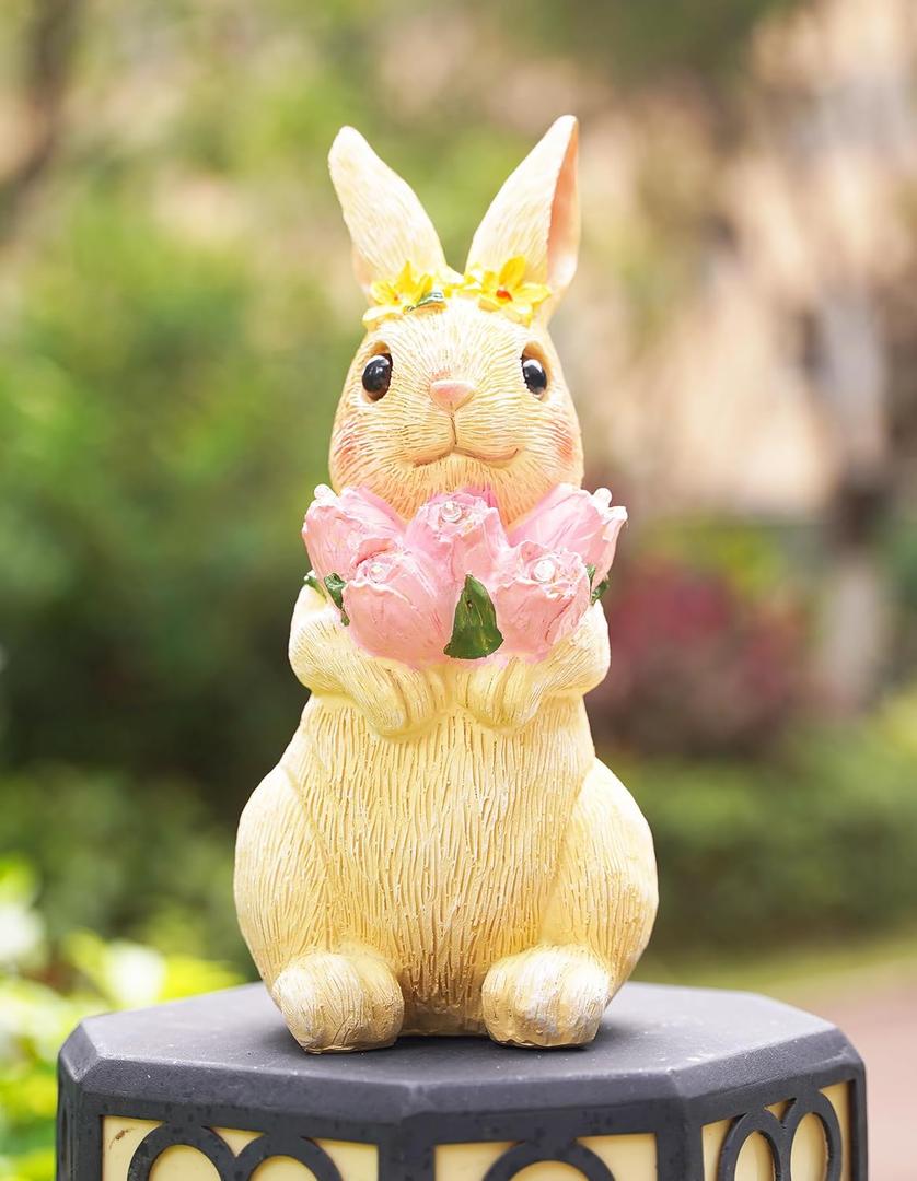 Rabbit Solar Garden Statues Outdoor Decor-Outdoor Statues for Garden,Patio, Balcony, Yard Ornament-Birthdays Gifts for Women,Mom,Grandma,Wife,Sister